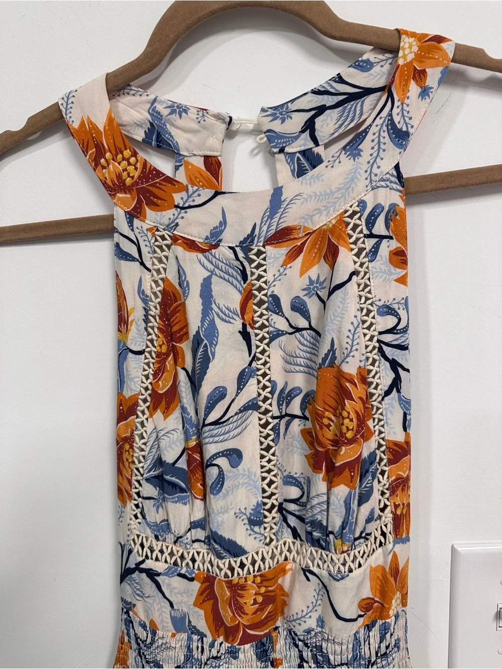 Anthropologie Sleeveless Floral Maxi Dress in Light Blue with Orange Bloom - Picture 7 of 7